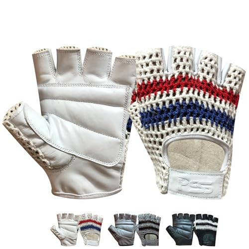 PSS Fingerlose Halbfinger Gepolstert Leder Netz Handschuhe Herren Manner Muskeltraining Bodybuilding Fitness Krafttraining Gewichtheber Turnen Gymnastik Crossfit Übung, Ref 407, Weiß Größe M von PSS