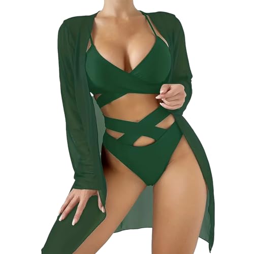 PTILSERY Damen-Badeanzug mit hoher Taille, überkreuzte Bikinis, Push-Up-Badeanzug, 3-teilig, Bademode, Strandmode von PTILSERY