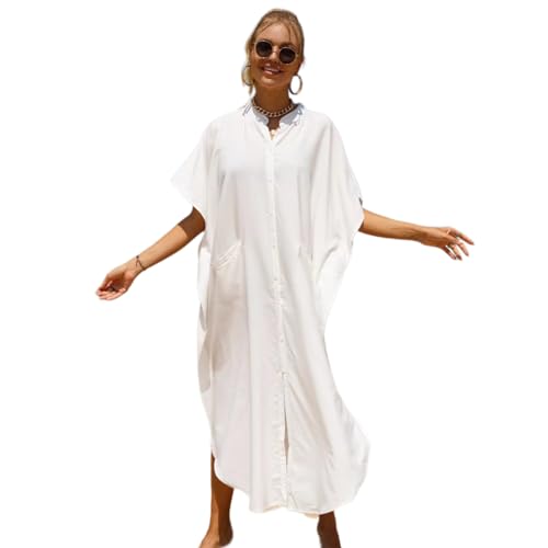 PTILSERY Lässige Damen-Kimonos, kurze Ärmel, seitlich geteilte Knöpfe, lange Kimonos, Badeanzug, Strandkleid von PTILSERY