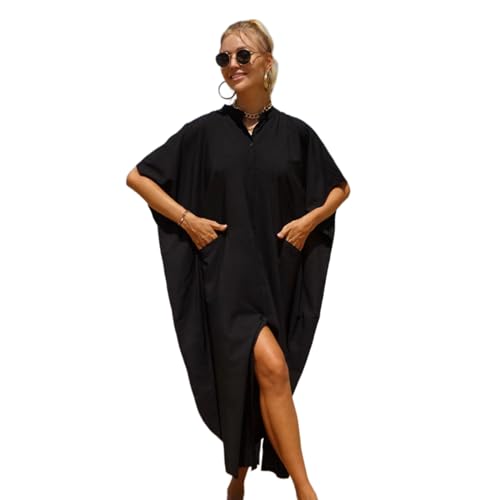 PTILSERY Lässige Damen-Kimonos, kurze Ärmel, seitlich geteilte Knöpfe, lange Kimonos, Badeanzug, Strandkleid von PTILSERY