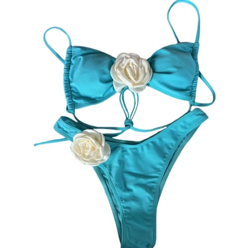 PTILSERY Zweiteiliger Damen-Badeanzug, 3D-Blumen-Badeanzug, hoher Schnitt, Push-Up, geteilte Badebekleidung für Strandkleidung von PTILSERY