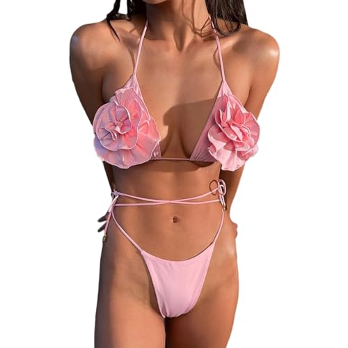 PTILSERY Zweiteiliger Damen-Badeanzug, hoher Schnitt, Push-Up-Bikini, Schnürung, Bademode, Strandmode von PTILSERY