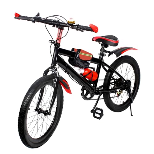 PUCMER Mountainbike 20 Zoll Kinderfahrrad mit Kotflügeln 7 Gang Mountainbikes,mit Öffnung Wasserbecherhalter Mädchen und Jungen - Fahrräder - Kinderrad(Rot) von PUCMER