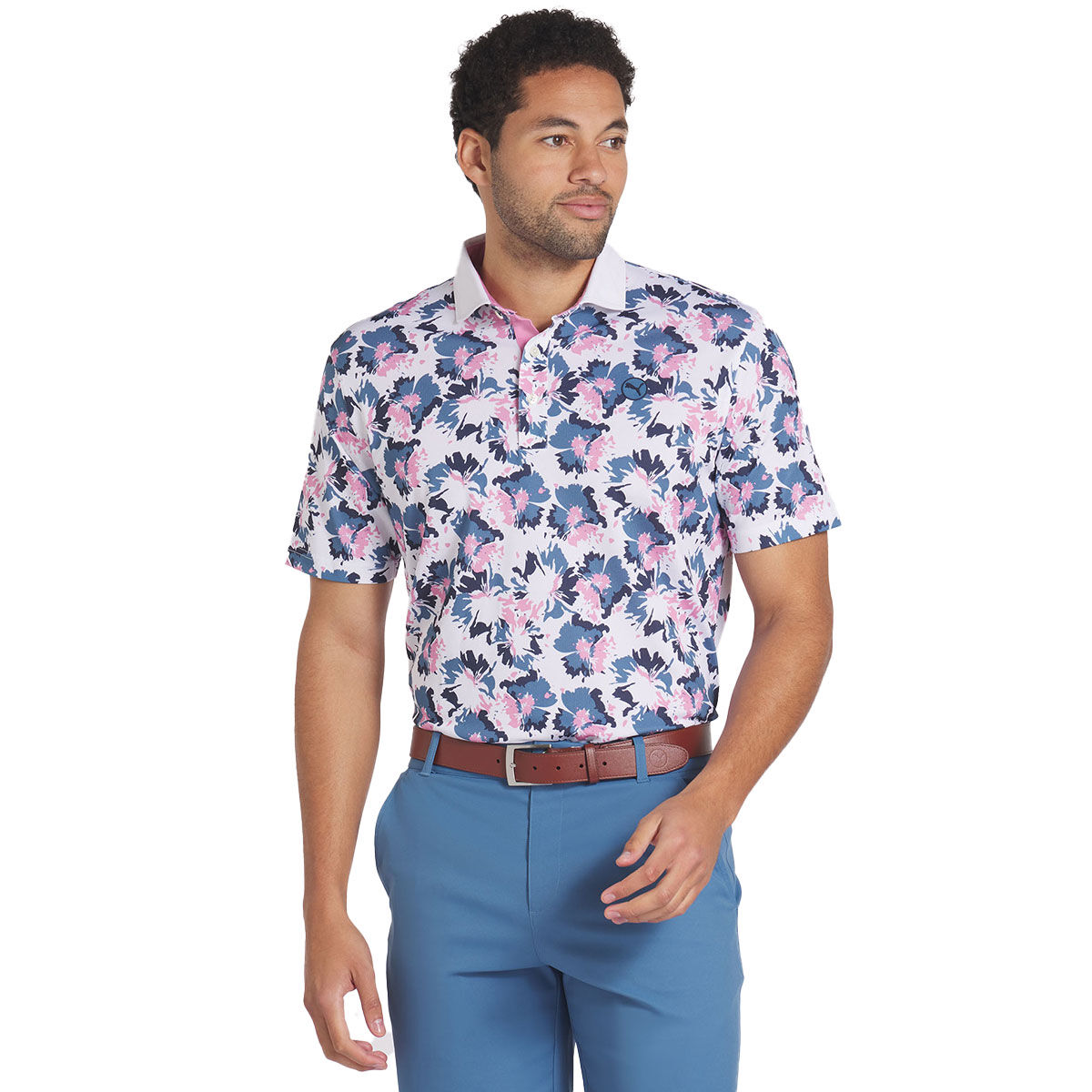 PUMA Men's Borrego Print Golf Polo Shirt, Mens, White glow/blue horizon, Xl | American Golf von PUMA Golf