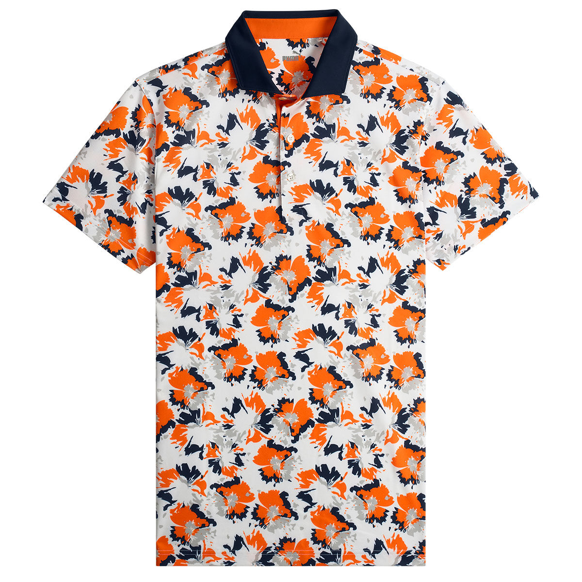 PUMA Men's Pique Borrego Print Golf Polo Shirt, Mens, White glow/rickie orange, Large | American Golf von PUMA Golf