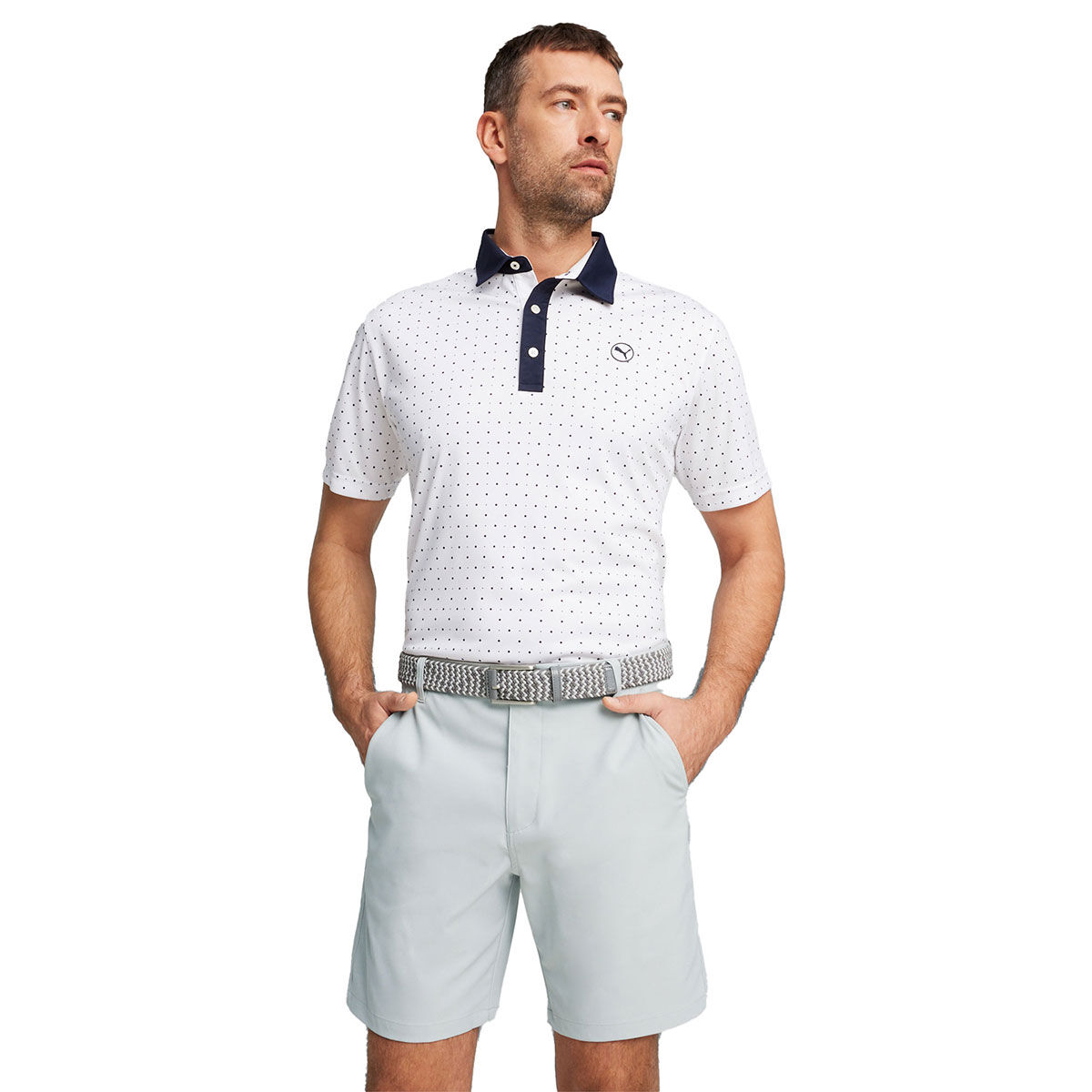 PUMA Men's Pure Geo Golf Polo Shirt, Mens, White glow/deep navy, Medium | American Golf von PUMA Golf