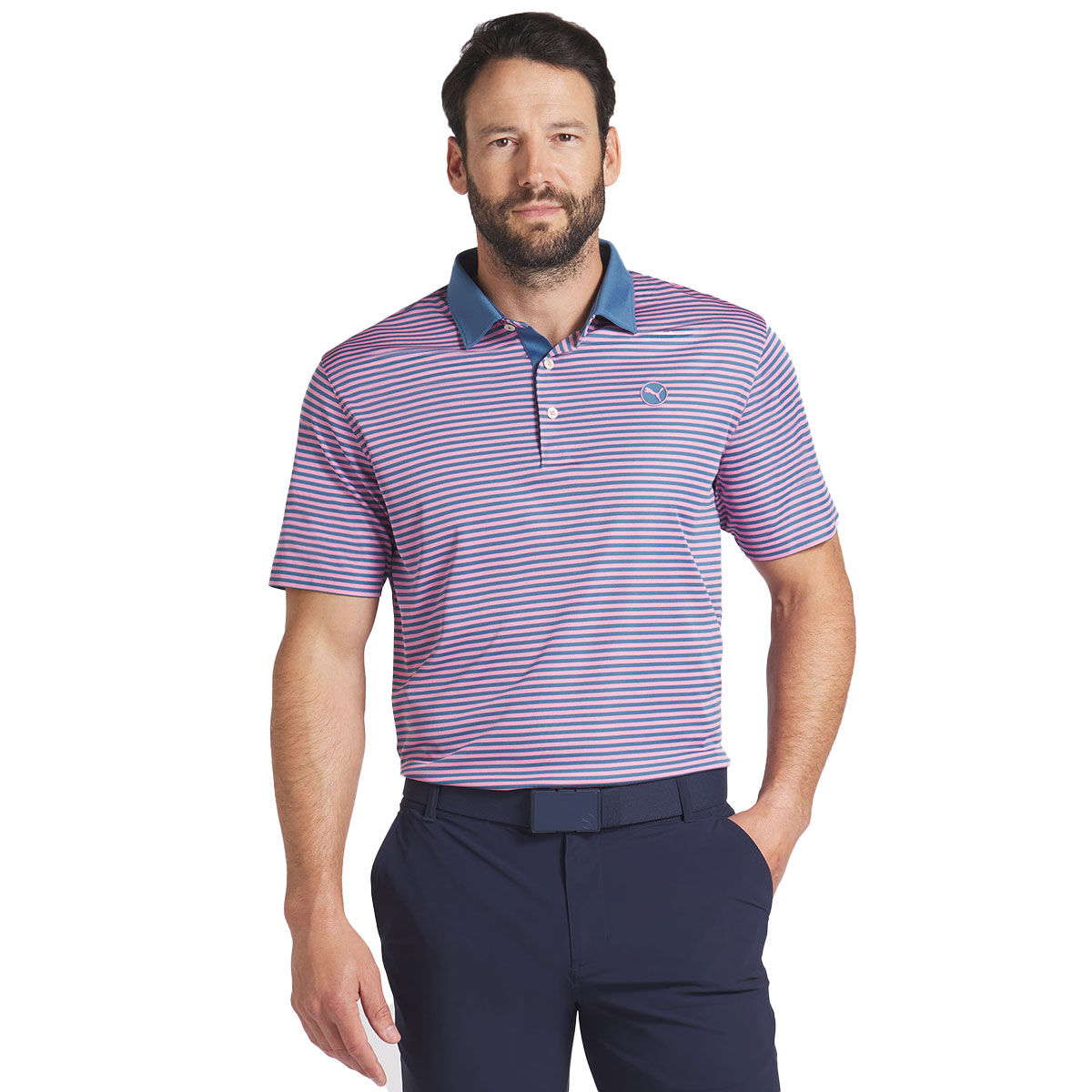 PUMA Men's Pure Stripe Golf Polo Shirt, Mens, Blue horizon/mauved out, Small | American Golf von PUMA Golf