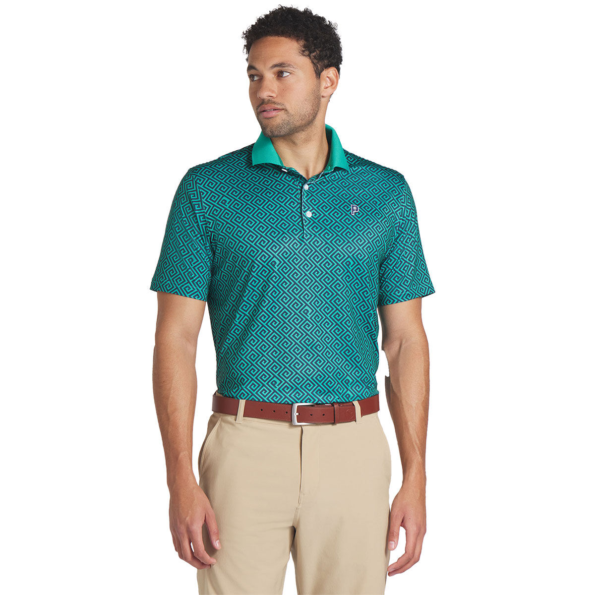 PUMA Men's X Palm Tree Crew Resort Golf Polo Shirt, Mens, Deep navy/sparkling green, Medium | American Golf von PUMA Golf