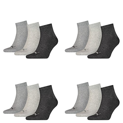 12 Paar Puma Unisex Quarter Socken Sneaker Gr. 35 - 49 für Damen Herren Füßlinge, Farbe:800 - anthraci/l mel grey/m me, Socken & Strümpfe:39-42 von PUMA