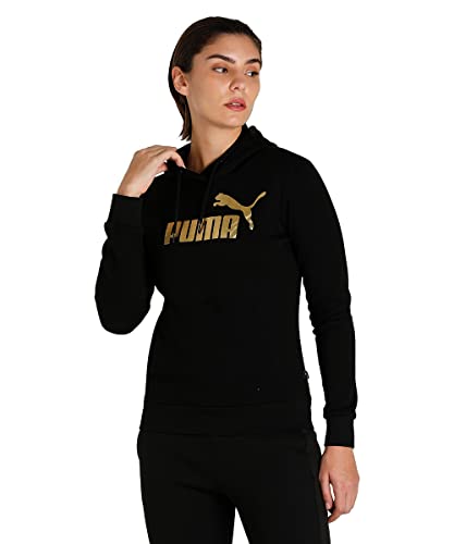 PUMA Damen ESS+ Metallic Logo Hoodie FL Sweat, Schwarz-goldene Folie, XS von PUMA