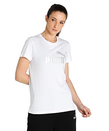 PUMA Damen ESS+ Metallic Logo Tee T-Shirt, Weiß, M von PUMA