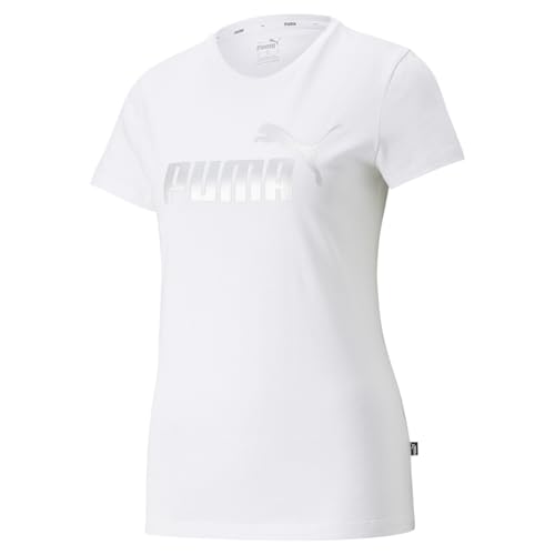 PUMA Damen ESS+ Metallic Logo Tee T-Shirt, weiß, S von PUMA