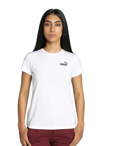 PUMA Damen Kleines Logo T Shirt Rundhals Top Kurzarm Weiß M von PUMA