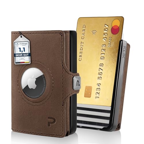 PURISTO® Premium AirTag Wallet mit Münzfach - RFID Schutz - Kartenetui aus Leder Mini Geldbörse Herren klein - Kreditkartenetui - Modell KLIK® AirTag Geldbeutel - Slim Wallet Leder - bis 8 Karten von PURISTO