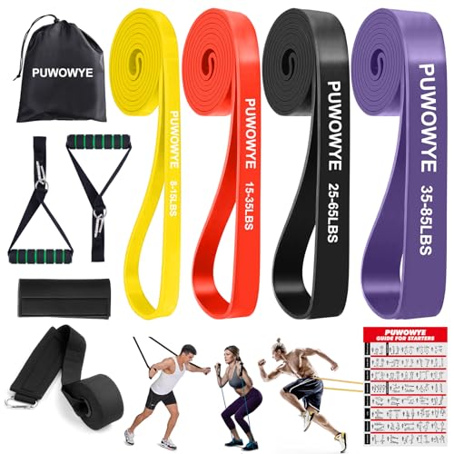 Resistance Bands Set, 4 verschiedene Stufen von Fitnessbänder mit Türanker, Griffen, Schutzhülle, Tragetasche und Trainingsanleitung, Widerstandsbänder für Fitness/Yoga/Krafttraining für Männer Frauen von PUWOWYE