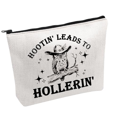 PWHAOO Hootin' Leads To Hollerin' Kosmetiktasche mit Western-Eule, Make-up-Tasche, Eulenliebhaber, Geschenk, To Hollerin B von PWHAOO