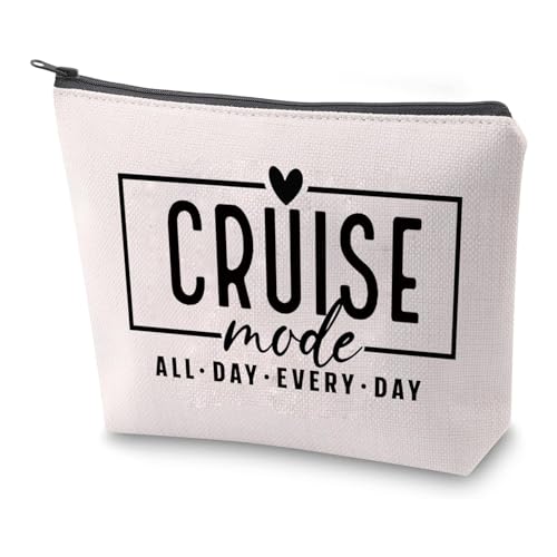 PXTIDY Cruise Mode Bag Cruise Survival Kit Cruise Makeup Bag Cruise Trip Vacation Gift Cruising Travel Zipper Pouch, beige, Make-up-Tasche von PXTIDY