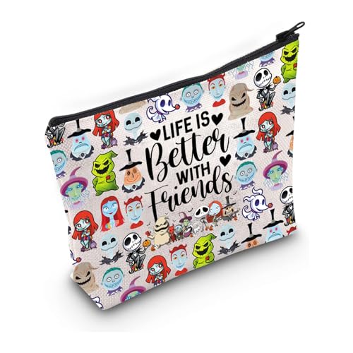 PXTIDY Halloween Nightmare Make-up-Tasche Life Is Better With Friends Nightmare Friendship Gifts Bag Jack and Sally Fans Geschenk, Beige, modisch von PXTIDY