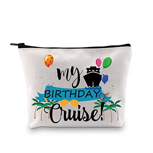 PXTIDY My Birthday Cruise Kosmetiktasche Geburtstag Kreuzfahrt Geschenk Urlaub Party Geschenk Kreuzfahrt Reißverschluss Tasche Reisetasche Geburtstag Kreuzfahrt Schiff Party Favor, Beige, ONE SIDE von PXTIDY