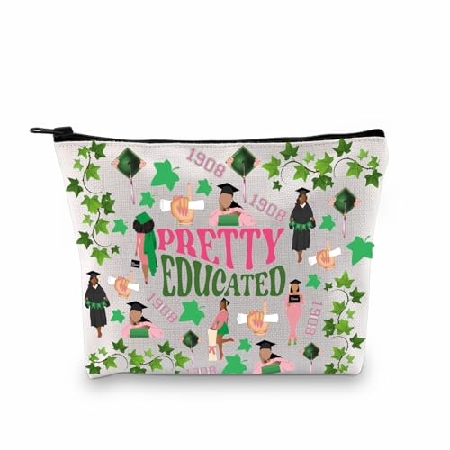 PXTIDY Pretty Educated Make-up-Tasche, rosa und grün, Geschenk zum Schulabschluss, Geschenk für Mädchen, 1908, Geschenk zum Schulabschluss, Geschenk, beige, Einheitsgröße, Kosmetiktasche von PXTIDY