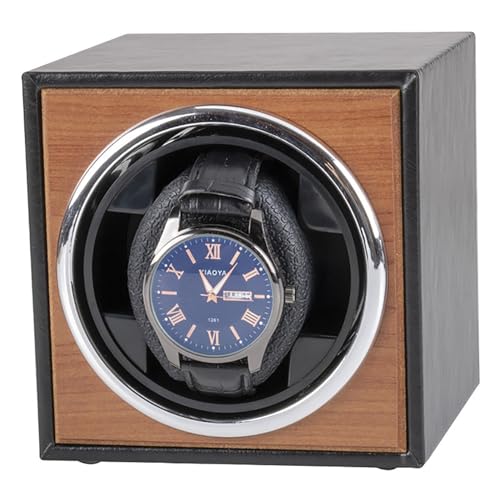 Uhr Wickler Automatic Single Watch Winder Wickler hölzernem selbstwindenden mechanischen Uhrenbox Uhren Aufbewahrungshülle mit ruhigem Motor PU Leder verstellbarer Speicherschaum-Uhr-Kissen für von PYYLTTP