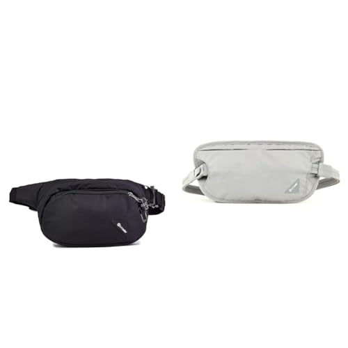 Pacsafe Vibe 100 - Anti-Diebstahl Hüfttasche, Diebstahlschutz Hipbag, 210D Nylon Ripstop, Umhängetasche Tasche, Schwarz/Jet Black & Coversafe X Geldgürtel, 26 cm, Grey, 10153103 Pacsafe Vibe 100 - Anti-Diebstahl Hüfttasche, Diebstahlschutz Hipbag, 210D Nylon Ripstop, Umhängetasche Tasche, Schwarz/Jet Black & Coversafe X Geldgürtel, 26 cm, Grey, 10153103 von Pacsafe