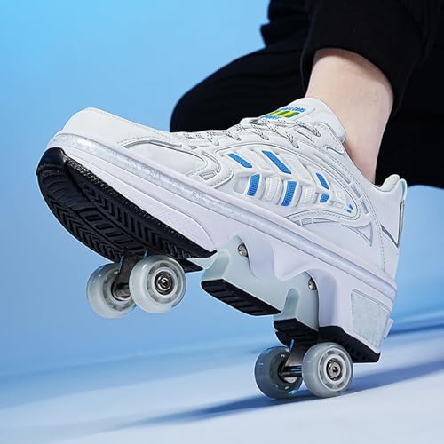 Frauen Deformation Roller Skate Schuhe, Zweireihige Wanderschuhe mit unsichtbaren Rädern,White-39 von PacuM