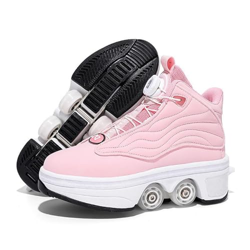 Mädchen Roller Skate Schuhe Klassische PU Leder High-Top Double-Row Rollschuhe für Anfänger, professionelle Indoor Outdoor Vierrad Rollschuhe Schuhe,Pink-37 von PacuM