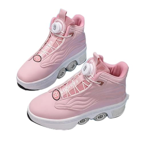 Deformation Roller Schuhe Erwachsener Kinder Automatische Walking Schuhe Unsichtbare Riemenscheibe Schuhe Schlittschuhe mit zweireihigem Deformrad,Pink-40 von PacuM