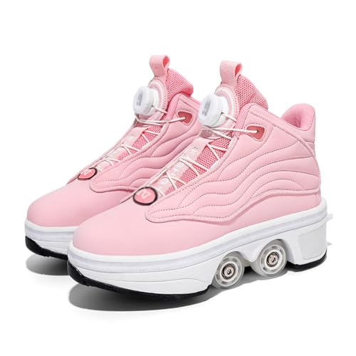 Deformation Roller Skates Schuhe mit doppelreihigem unsichtbarem Rad Automatische Walking Schuhe Kinder 2 in 1 Abnehmbare Riemenscheibe Skate,Pink-38 von PacuM