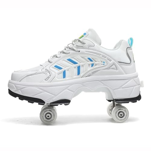 Roller Skate Schuhe, Walking Shapeshifting Schuhe, Outdoor Laufschuhe mit Rad für Erwachsene Kinder,Bianco-41 von PacuM