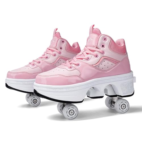Rollschuhe für Mädchen/Frauen, Doppelreihige Rollschuhe Schuhe, 4-Räder Kinderschuhe, PU-Leder Erwachsene Rollschuhe,Pink-33 Rollschuhe für Mädchen/Frauen, Doppelreihige Rollschuhe Schuhe, 4-Räder Kinderschuhe, PU-Leder Erwachsene Rollschuhe,Pink-33 von PacuM
