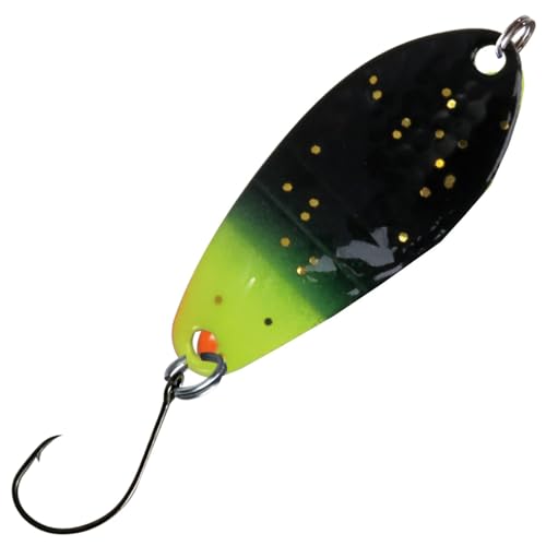 Paladin Blinker zum Ultra Light Angeln 2,9g Trout Spoons Style Scale, Farbe:schwarz-gelb-Glitter/grün-gelb-orange-Glitter Paladin Blinker zum Ultra Light Angeln 2,9g Trout Spoons Style Scale, Farbe:schwarz-gelb-Glitter/grün-gelb-orange-Glitter von Paladin