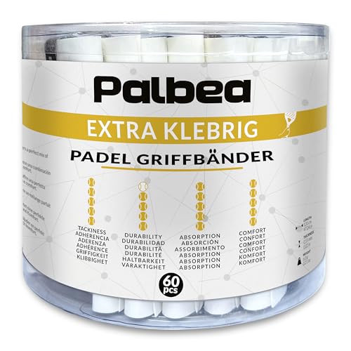 Palbea Padel Griffband - 60er-Pack - Extra Klebrig - Weiß - Hohe Schweißabsorption - Rutschfestes Padel Tennis Overgrip - Weiche Oberfläche - Speziell für Padel-Schläger entwickelt. Palbea Padel Griffband - 60er-Pack - Extra Klebrig - Weiß - Hohe Schweißabsorption - Rutschfestes Padel Tennis Overgrip - Weiche Oberfläche - Speziell für Padel-Schläger entwickelt. von Palbea