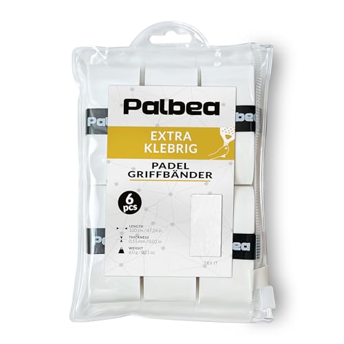 Palbea Padel Griffband - 6er-Pack - Extra Klebrig - Weiß - Hohe Schweißabsorption - Rutschfestes Padel Tennis Overgrip - Weiche Oberfläche - Speziell für Padel-Schläger entwickelt. Palbea Padel Griffband - 6er-Pack - Extra Klebrig - Weiß - Hohe Schweißabsorption - Rutschfestes Padel Tennis Overgrip - Weiche Oberfläche - Speziell für Padel-Schläger entwickelt. von Palbea