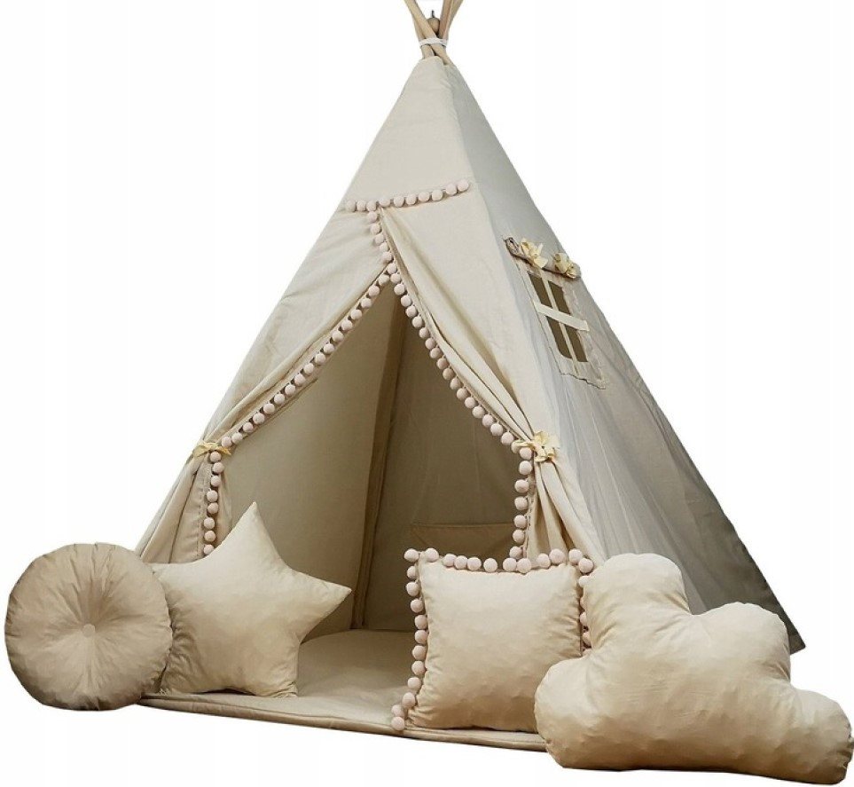 Pamek Tipi-Zelt Basic, Kinder Spielzelt, Teepee, Zelt mit Fenster, Tipizelt, Spielset, Personen: 2 (9 tlg), Sehr weiches und angenehmes Material von Pamek