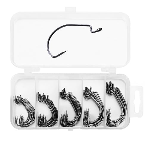 Pamtns Offset Haken 50 Stück Angelhaken Set Offset Wurm Jig Haken 5 Größen Dropshot Haken mit Kunststoffboxen Kohlenstoffstahl Wurm Angelhaken Set Weiche Köder Jigging Fischhaken Angelzubehör Pamtns Offset Haken 50 Stück Angelhaken Set Offset Wurm Jig Haken 5 Größen Dropshot Haken mit Kunststoffboxen Kohlenstoffstahl Wurm Angelhaken Set Weiche Köder Jigging Fischhaken Angelzubehör von Pamtns