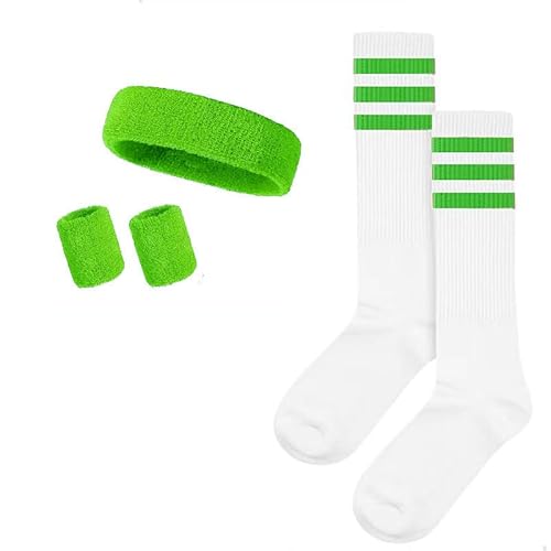 Pangogogo 5Stk Schweißband Handgelenk |2 Schweißband,1 schweißband Stirn &1Paar Socken|Geruchshemmend Schweissbänder für Fitness Yoga Volleyball &mehr (Green) von Pangogogo