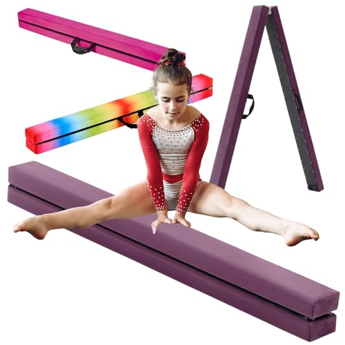 Pangu Zusammenklappbarer Gymnastikbalken, Boden-Balken mit Tragegriffen, ideal für Kinder, Training, Zuhause, Fitnessstudio, Anfänger bis Profi, rutschfeste Oberfläche, Violett, 2,4 m von Pangu