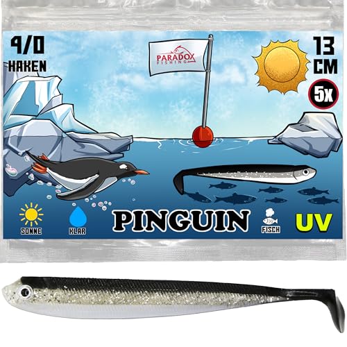 Paradox Fishing 5 STK. Pinguin Zandergummifische 13cm - Zanderköder Gummifisch Zander Köder Gummifische Set von Paradox Fishing