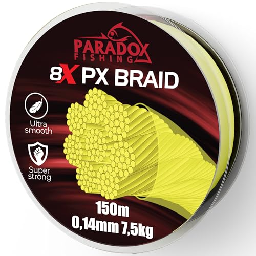 Paradox Fishing 8X PX geflochtene Angelschnur 150m 0,14mm 7,5kg – Angelschnur geflochten- eng geflochten – perfekt zum Spinnfischen auf Zander von Paradox Fishing