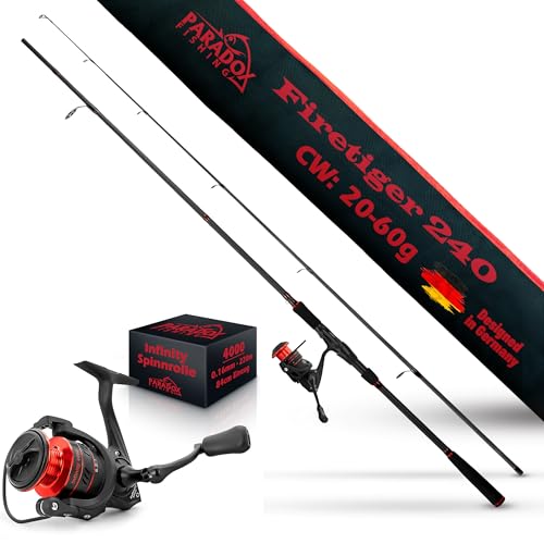 Paradox Fishing Firetiger Spinnrute mit Rolle I 2,4m 20-60g mit 4000 Rolle I Spinnruten perfekt für Hecht Rute - Angelrute Hecht Hechtrute Hecht Spinnrute Paradox Fishing Firetiger Spinnrute mit Rolle I 2,4m 20-60g mit 4000 Rolle I Spinnruten perfekt für Hecht Rute - Angelrute Hecht Hechtrute Hecht Spinnrute von Paradox Fishing