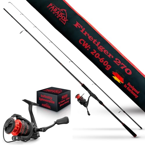 Paradox Fishing Firetiger Spinnrute mit Rolle I 2,7m 20-60g mit 4000 Rolle I Spinnruten perfekt für Hecht Rute - Angelrute Hecht Hechtrute Paradox Fishing Firetiger Spinnrute mit Rolle I 2,7m 20-60g mit 4000 Rolle I Spinnruten perfekt für Hecht Rute - Angelrute Hecht Hechtrute von Paradox Fishing
