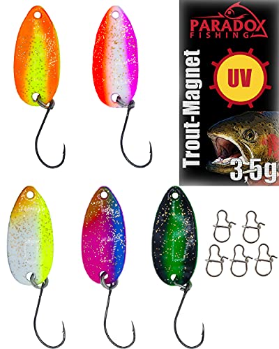 Paradox Fishing Forellen Spoon Set I 5 Spoons 3,5g mit Snaps I Forellenköder Set zum Forellen Angeln Spoon Forellen Köder Forellen Set Spoon Forelle - Spoons Forelle Paradox Fishing Forellen Spoon Set I 5 Spoons 3,5g mit Snaps I Forellenköder Set zum Forellen Angeln Spoon Forellen Köder Forellen Set Spoon Forelle - Spoons Forelle von Paradox Fishing