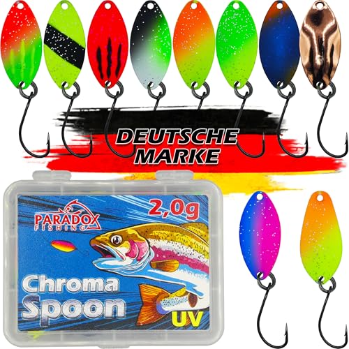 Paradox Fishing Forellen Spoon Set I 10 Spoons 2,0g mit Spoon Box und 5 Snaps I Forellenköder Set zum Forellen Angeln Forellenteig - Spoons Forelle Paradox Fishing Forellen Spoon Set I 10 Spoons 2,0g mit Spoon Box und 5 Snaps I Forellenköder Set zum Forellen Angeln Forellenteig - Spoons Forelle von Paradox Fishing