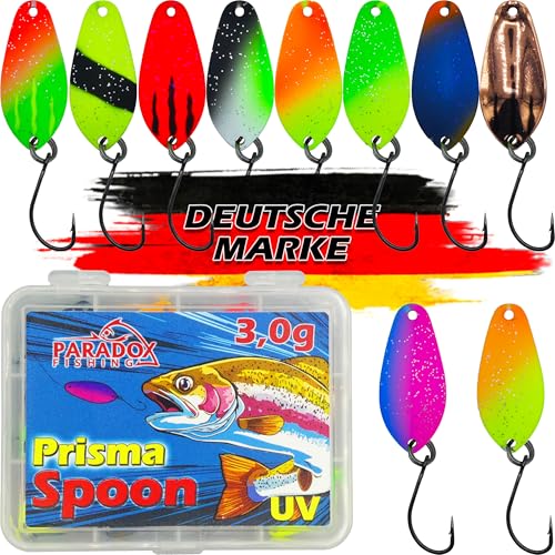 Paradox Fishing Forellen Spoon Set I 10 Spoons 3,0g mit Spoon Box und 5 Snaps I Forellenköder Set zum Forellen Angeln Forellenteig - Spoons Forelle Paradox Fishing Forellen Spoon Set I 10 Spoons 3,0g mit Spoon Box und 5 Snaps I Forellenköder Set zum Forellen Angeln Forellenteig - Spoons Forelle von Paradox Fishing