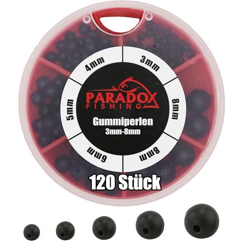 Paradox Fishing Gummiperlen Set 3mm-8mm I 120 Stück I Gummiperlen Angeln Stopper-Perle zum Angeln Perle Angeln Angelzubehör - perfekt mit Gummistopper Angeln von Paradox Fishing