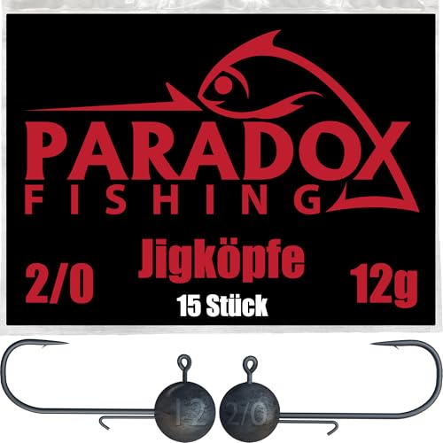 Paradox Fishing Jigköpfe Set 15x 12g 2/0 I Jig Köpfe Gummifisch mit Jighead für Gummifische Zander Angelzubehör von Paradox Fishing