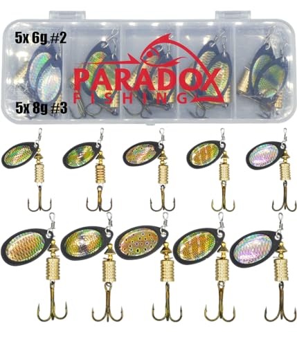 Paradox Fishing Spinner Sets je 5X 6g/8g I Größen #2/#3 I Spinner Angeln Angelköder Blinker Angeln Barschköder Angelköder Angelzubehör Set von Paradox Fishing