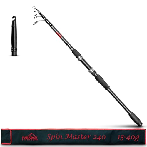 Paradox Fishing teleskop Spinnrute 2,4m Wg.15-40g – für Barsch Hecht Zander - Angel-Rute Fishing Rod Baitcast – kleines Transportmaß perfekt zum Reisen von Paradox Fishing